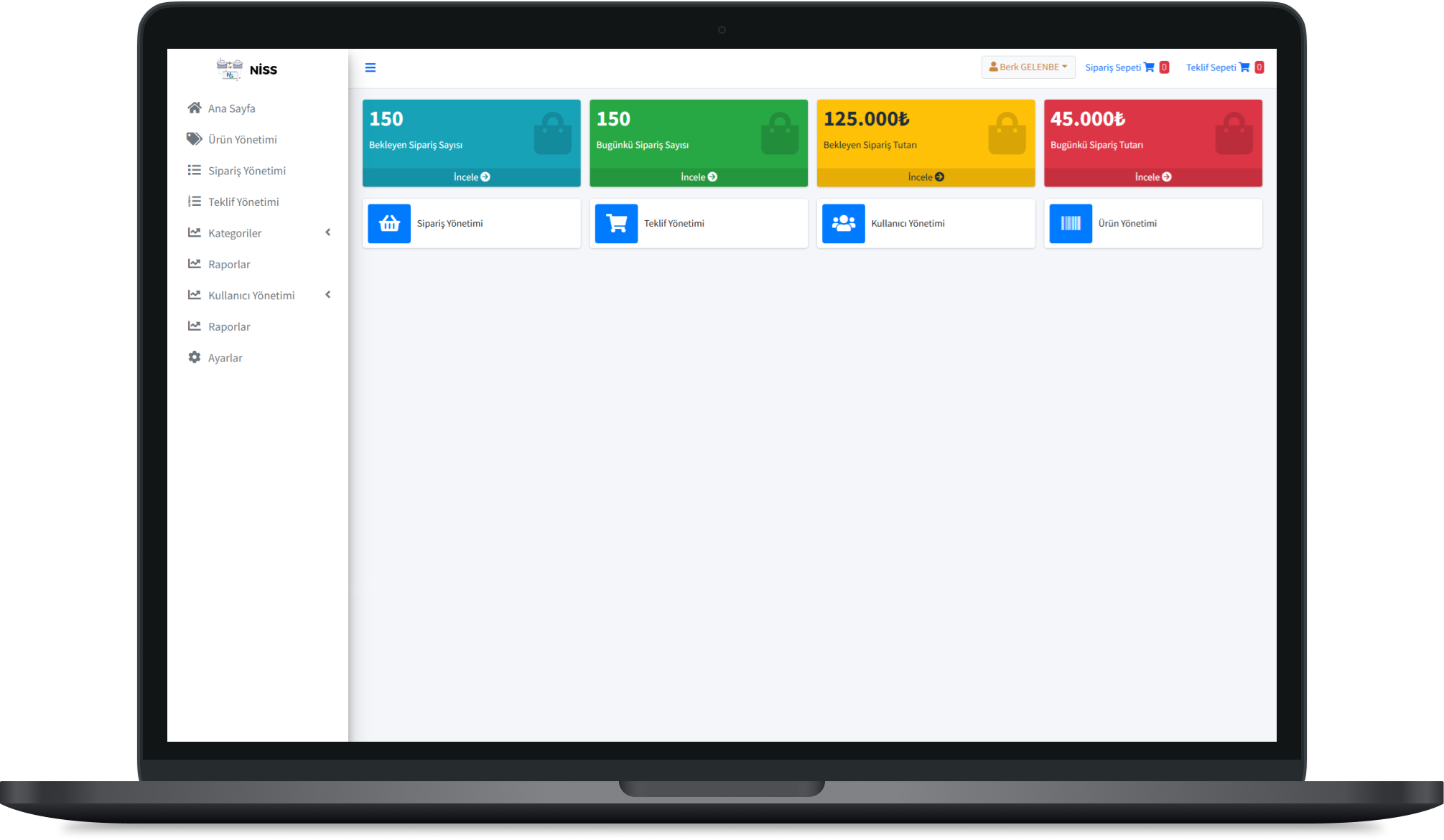 NİSS Yönetim paneli